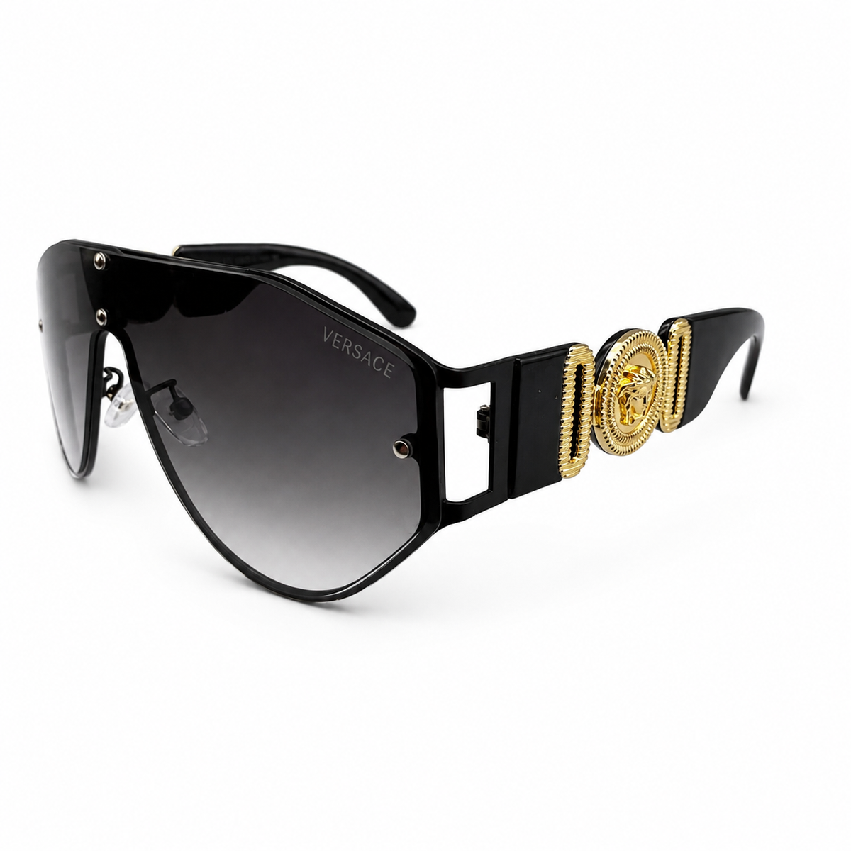 VERSACE - OVERSIZE - GEOMETRIC SHEILD - BLACK - GOLDEN - GREY GRADIENT - PREMIUM - QUALITY