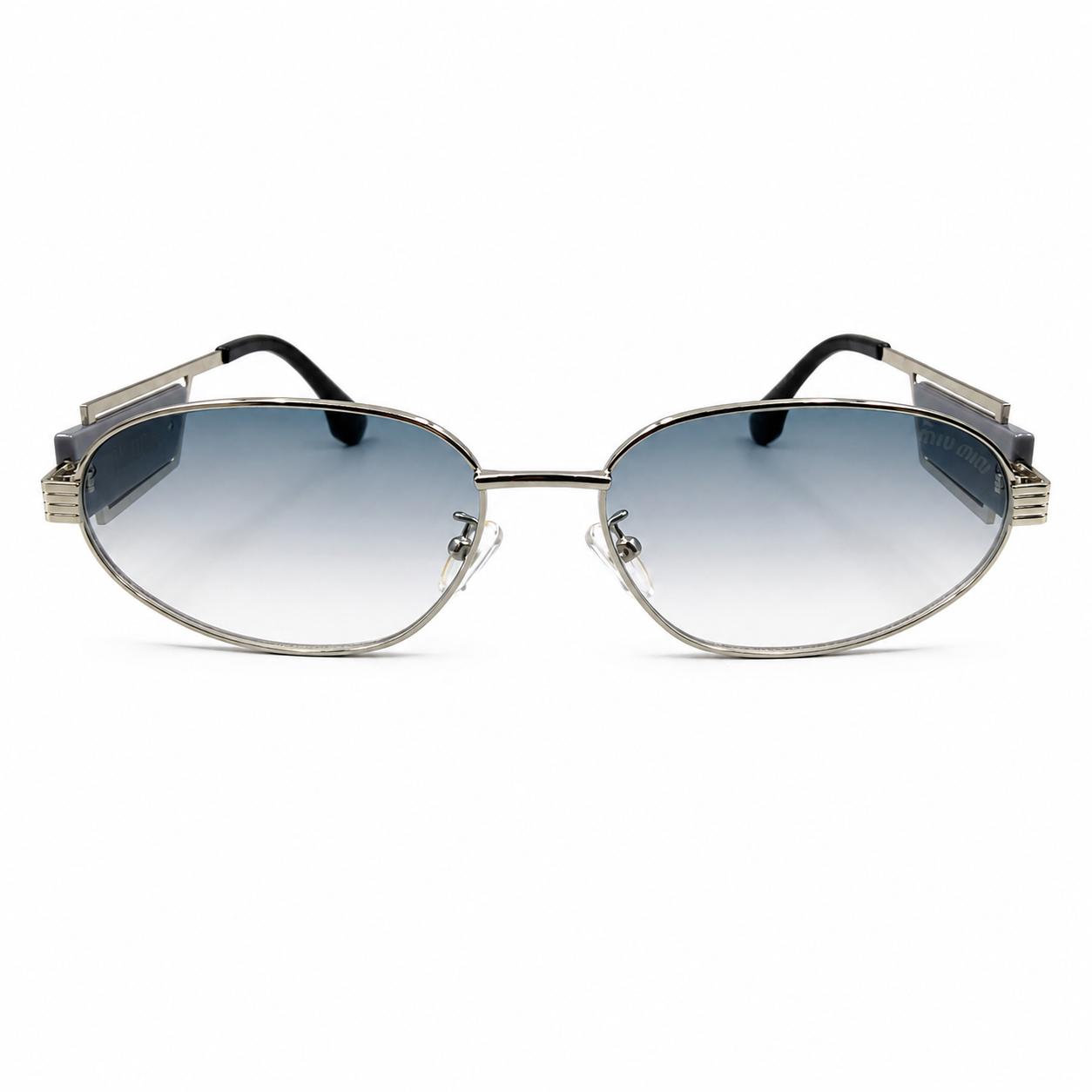 MIU MIU 2728 - DESIGNER - OVAL - SILVER - GREY TEMPLES - WATER BLUE LENSES - PREMIUM - WOMEN