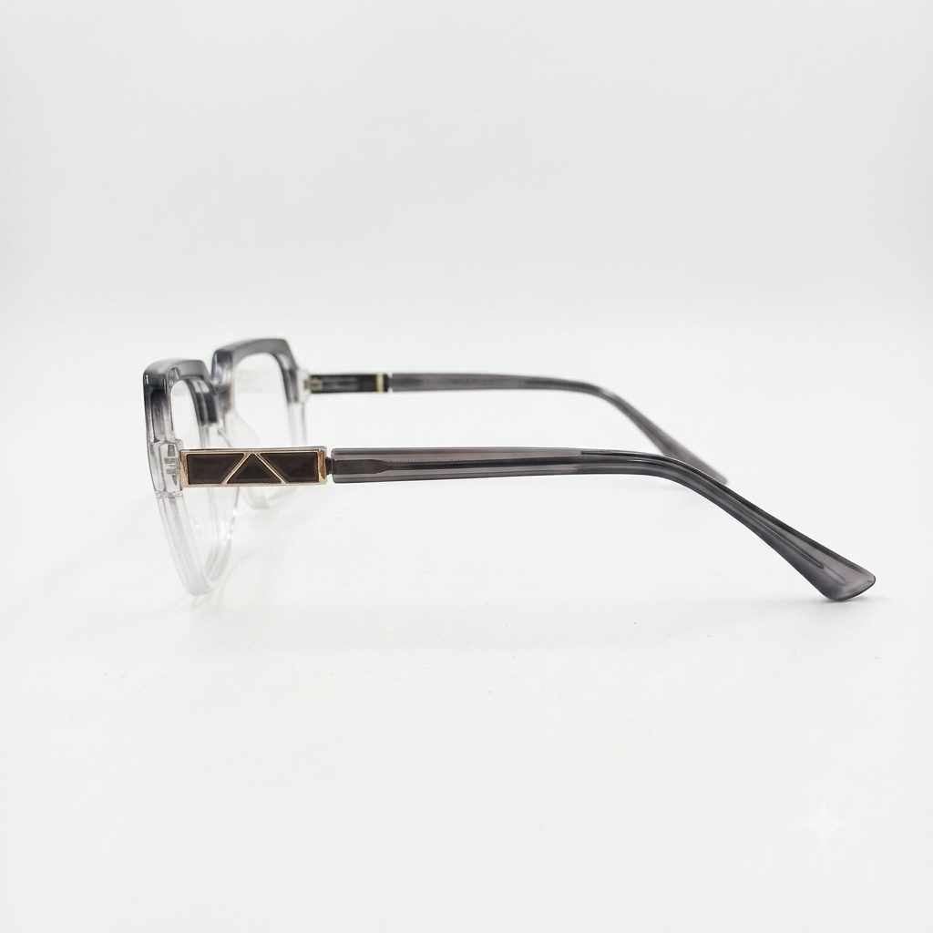 TR 251137 - EYEGLASS - MEN - GEOMETRIC SQUARE - ANGULAR EDGES - SPRING HINGES - GREY TRANSLUCENT
