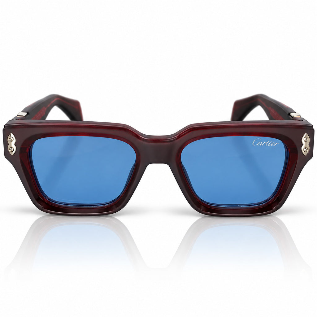 CARTIER - RICH - RED WINE - MATTE BLACK COATED - SQUARE - TINTED BLUE - ACETATE - 2026