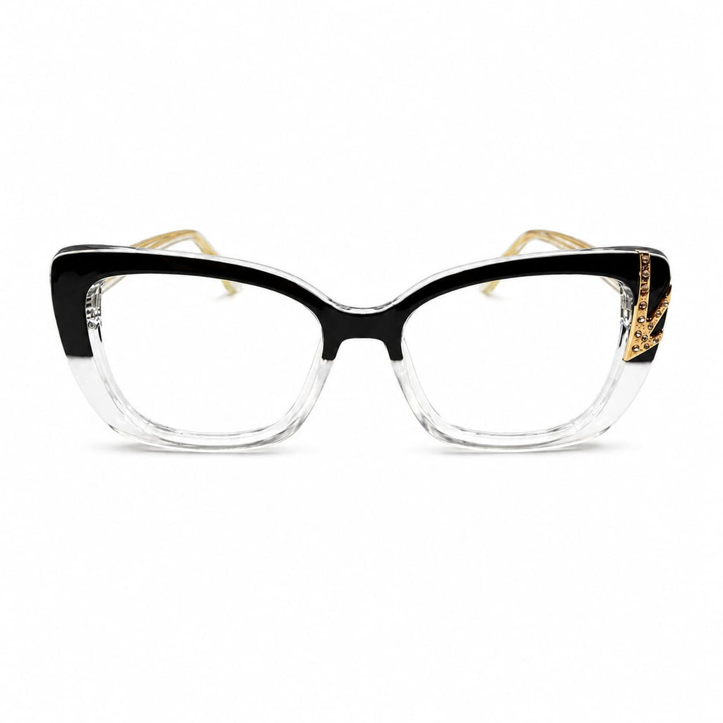 EYEGLASS 82098 - CATEYE - GLOSSY BLACK - TRANSPARENT - TEMPLE INNER METAL CORE - PREMIUM