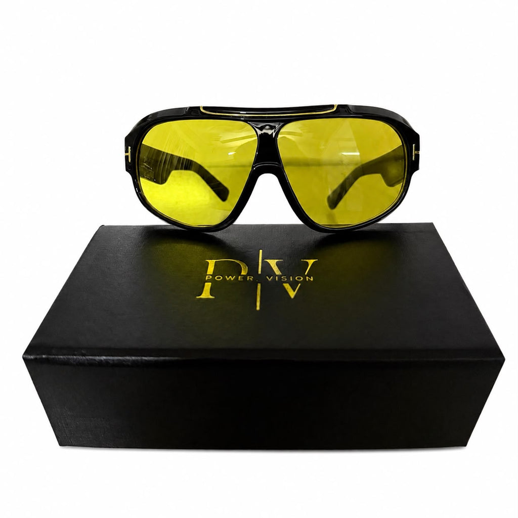 TF 68256 - OVERSIZED SHEILD AVIATAR - BLACK - YELLOW TINT - THICK PREMIUM - SADDLE BRIDGE