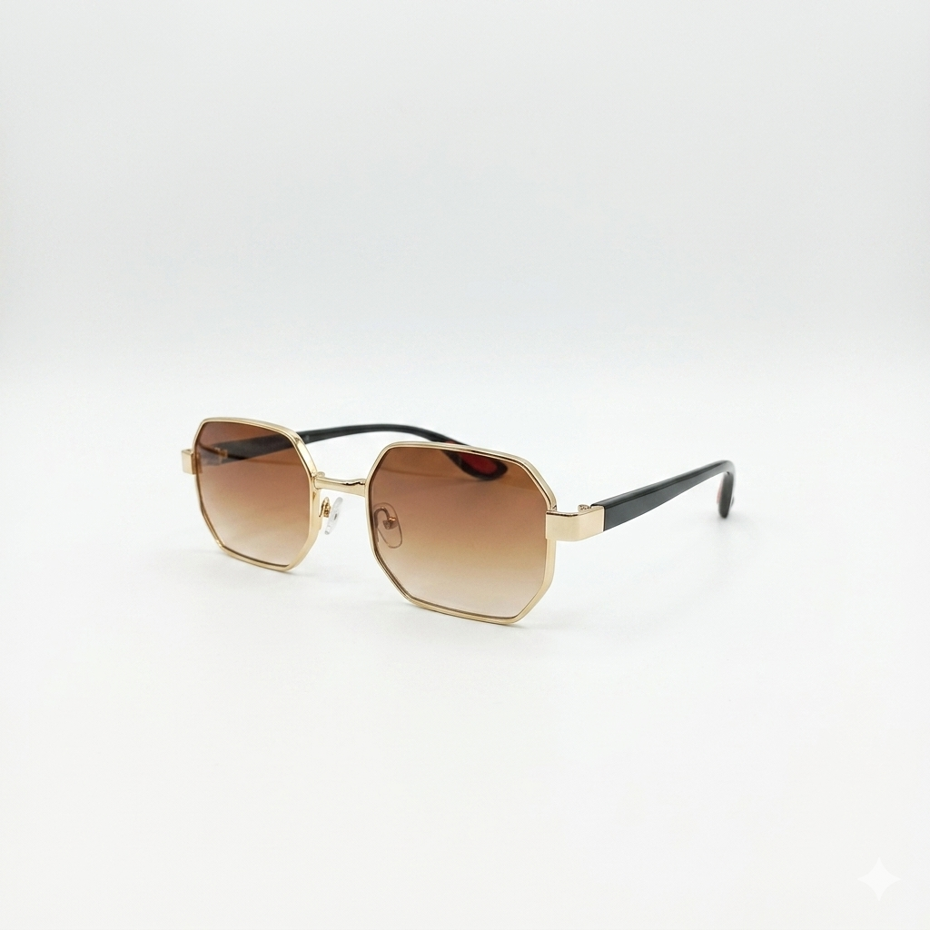 SUNGLASS - METAL - HEXAGON - GOLDEN BLACK - COMFORT - UNISEX