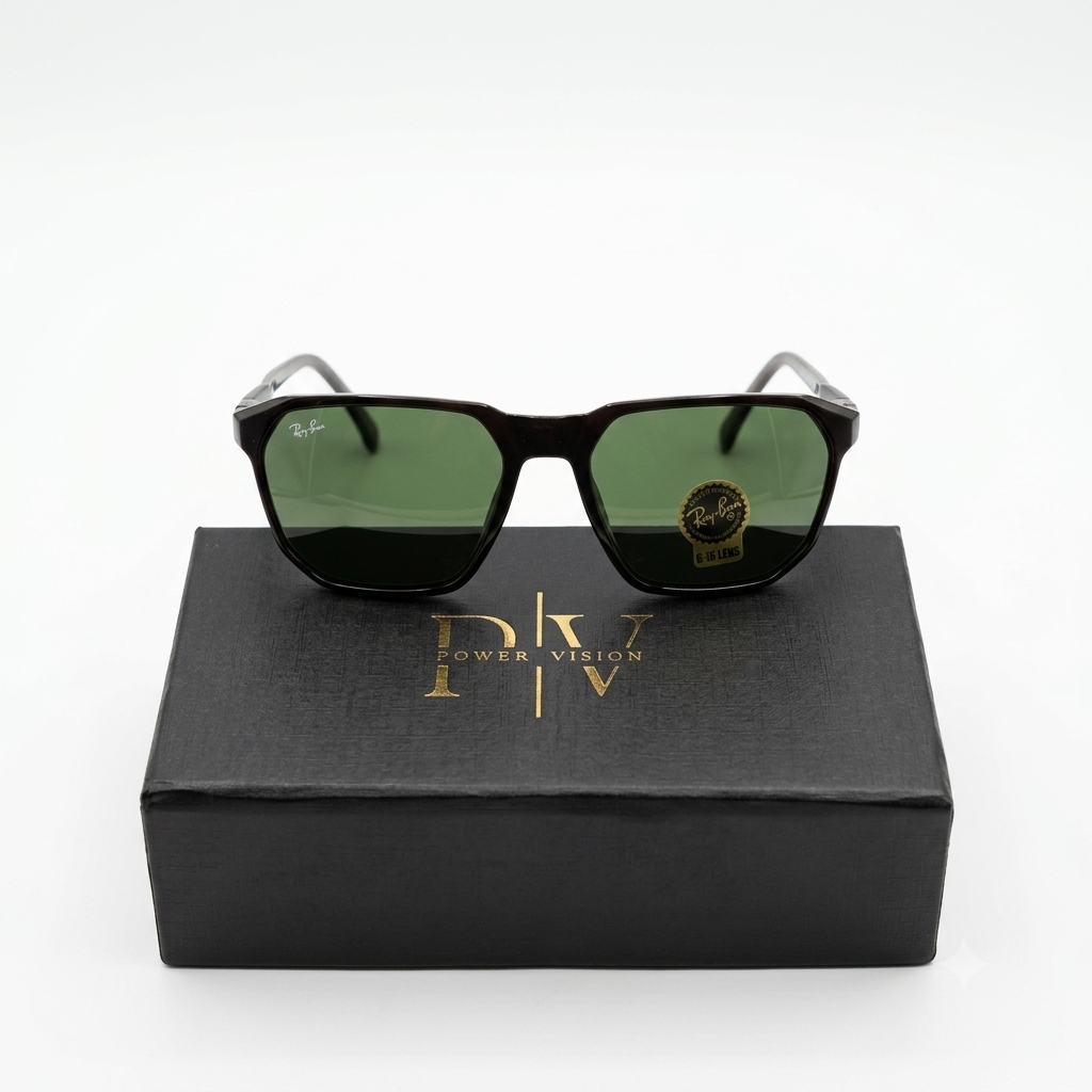 RB 91132 - SUNGLASS - BLACK - PREMIUM GREEN - FIBRE SIDES - PREMIUM QUALITY