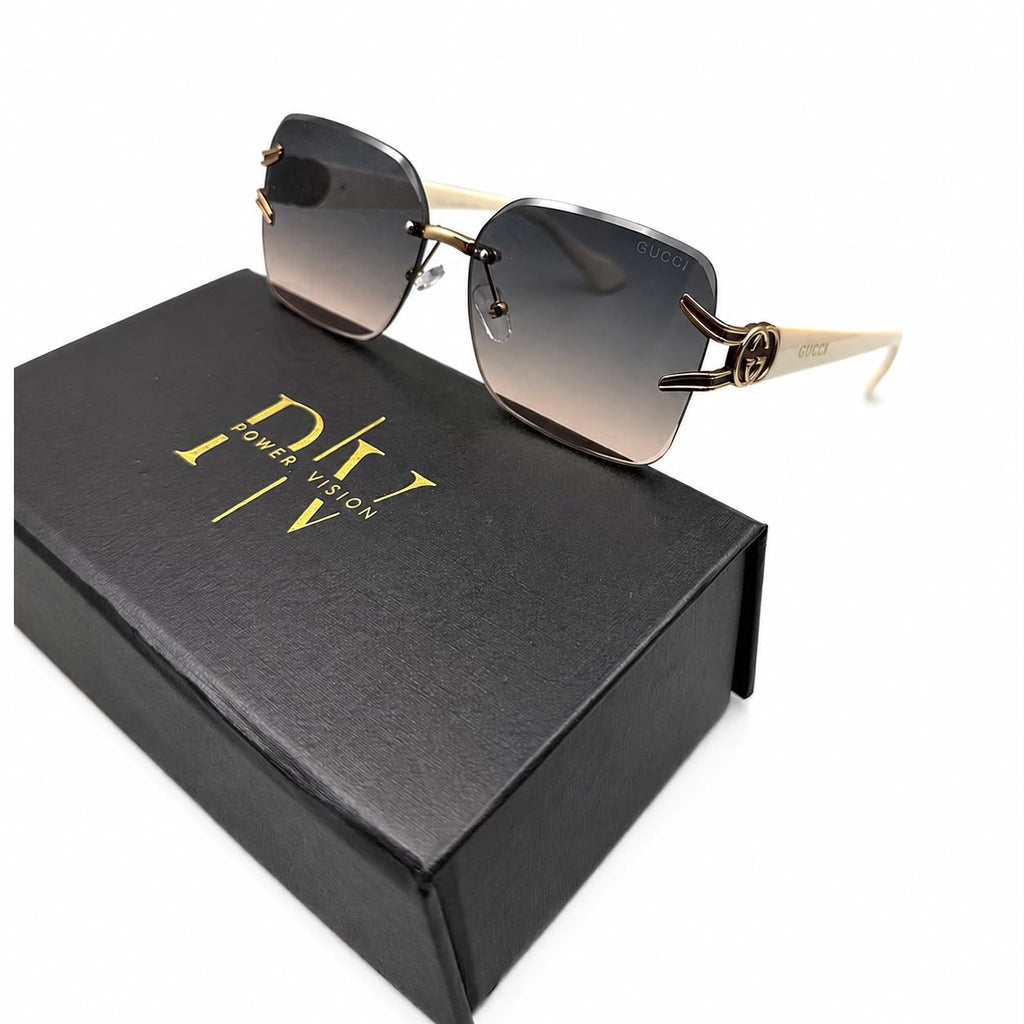 GC 9166 - LUXURY - RIMLESS - SOFT SQUARE - BEIGE - SEA GREEN WARM LENSES - BRANDING TEMPLES - PREMIUM