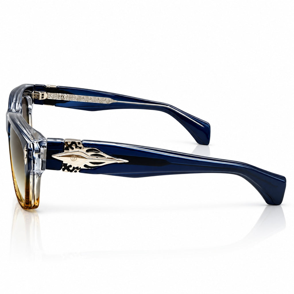 CARTIER - MIDNIGHT BLUE TO HONEY - CUT SQUARE - BROWN GRADIENT - SILVER RIVET - UNIQUE
