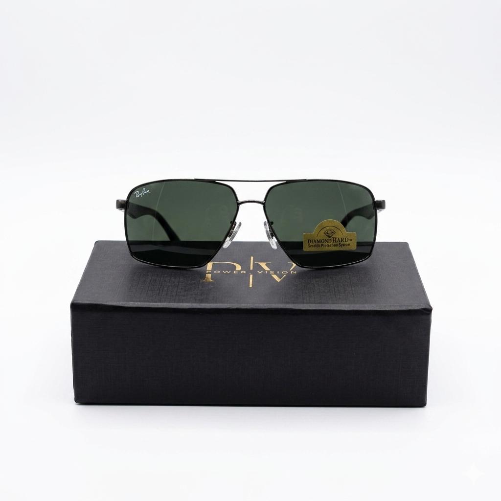 RB 5713 - SUNGLASS - METAL - DOUBLE BRIDGE - FIBRE SPRING SIDES - GUN METALLIC - BLACK - PREMIUM QUALITY