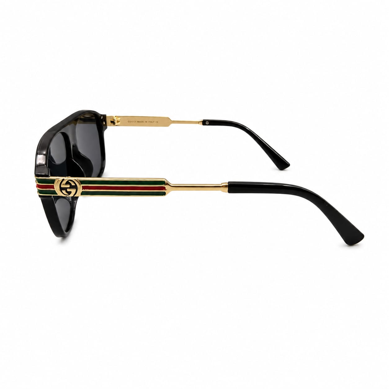 GC 2837 - SUNGLASS - ROUNDED SQUARE - BLACK - GOLD BRAND TEMPLE - PREMIUM - UNISEX