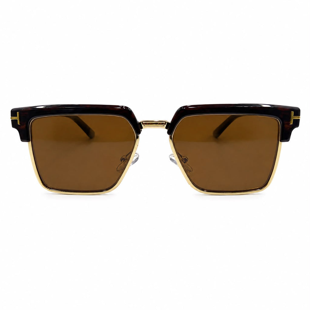 TF 9820 - SUNGLASS - GOLDEN BROWN - DESIGNER - CLUB MASTER SQUARE - PREMIUM