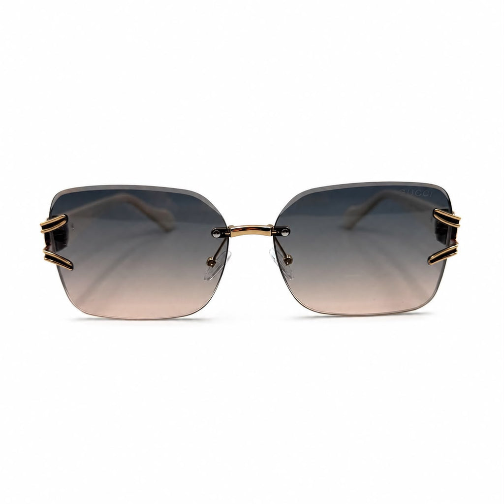 GC 9166 - LUXURY - RIMLESS - SOFT SQUARE - BEIGE - SEA GREEN WARM LENSES - BRANDING TEMPLES - PREMIUM