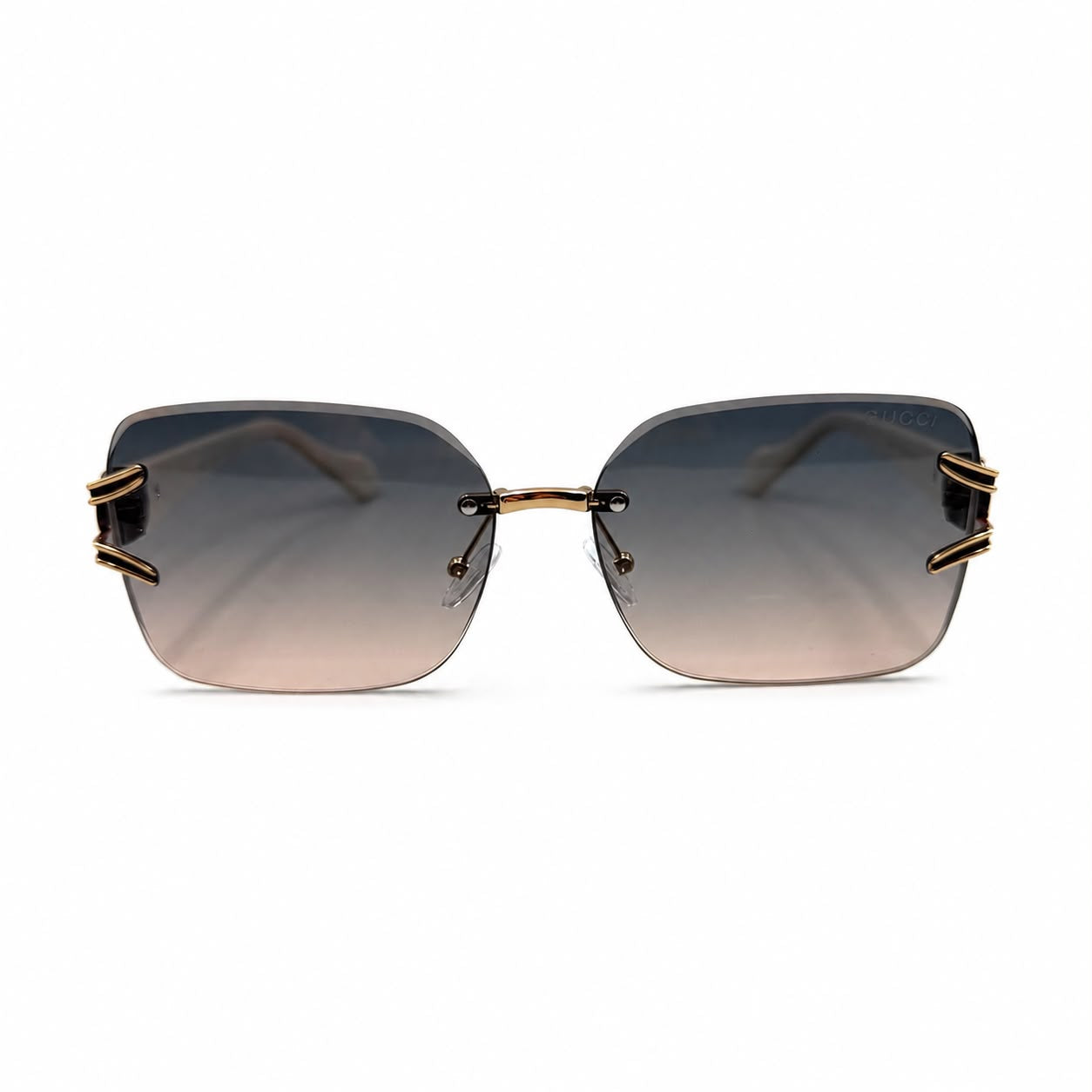 GC 9166 - LUXURY - RIMLESS - SOFT SQUARE - BEIGE - SEA GREEN WARM LENSES - BRANDING TEMPLES - PREMIUM