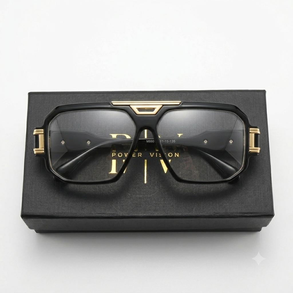 M8609 - EYEWEAR - MEN - DESIGNER - BLACK GOLDEN - GEOMETRIC SQUARE - OVERSIZE