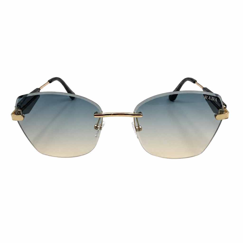PR 98348 - GORGEOUS - RIMLESS - BUTTERFLY - GOLDEN - BLACK BRAND TEMPLES - SEA GREEN LENSES - PREMIUM