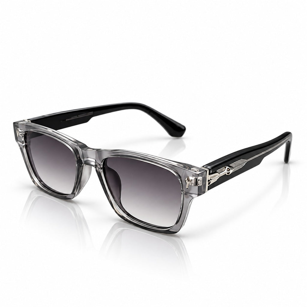 JMM - SUNGLASS - GREY TRANSLUCENT - GREY GRADIENT - SQUARE - BLACK TEMPLES - ACETATE