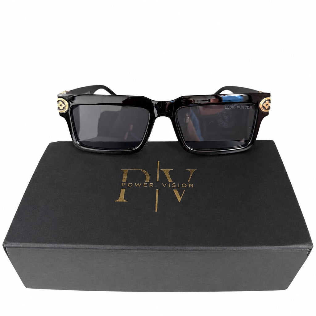 LV 1403 - BOLD - RECTANGULAR - BLACK - BRANDED GOLD TEMPLES - PREMIUM