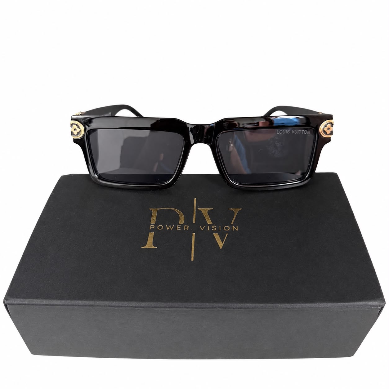LV 1403 - BOLD - RECTANGULAR - BLACK - BRANDED GOLD TEMPLES - PREMIUM
