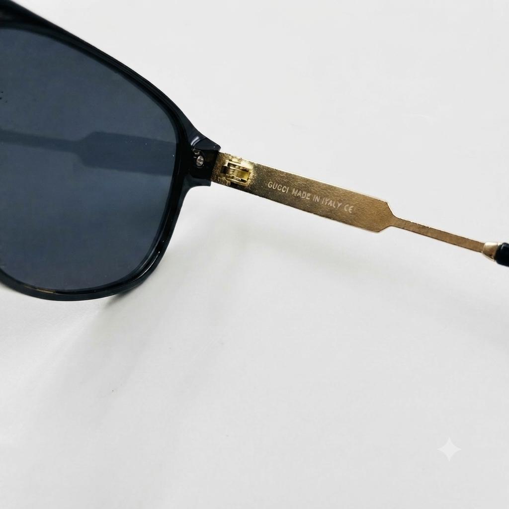 GC 2837 - SUNGLASS - ROUNDED SQUARE - BLACK - GOLD BRAND TEMPLE - PREMIUM - UNISEX