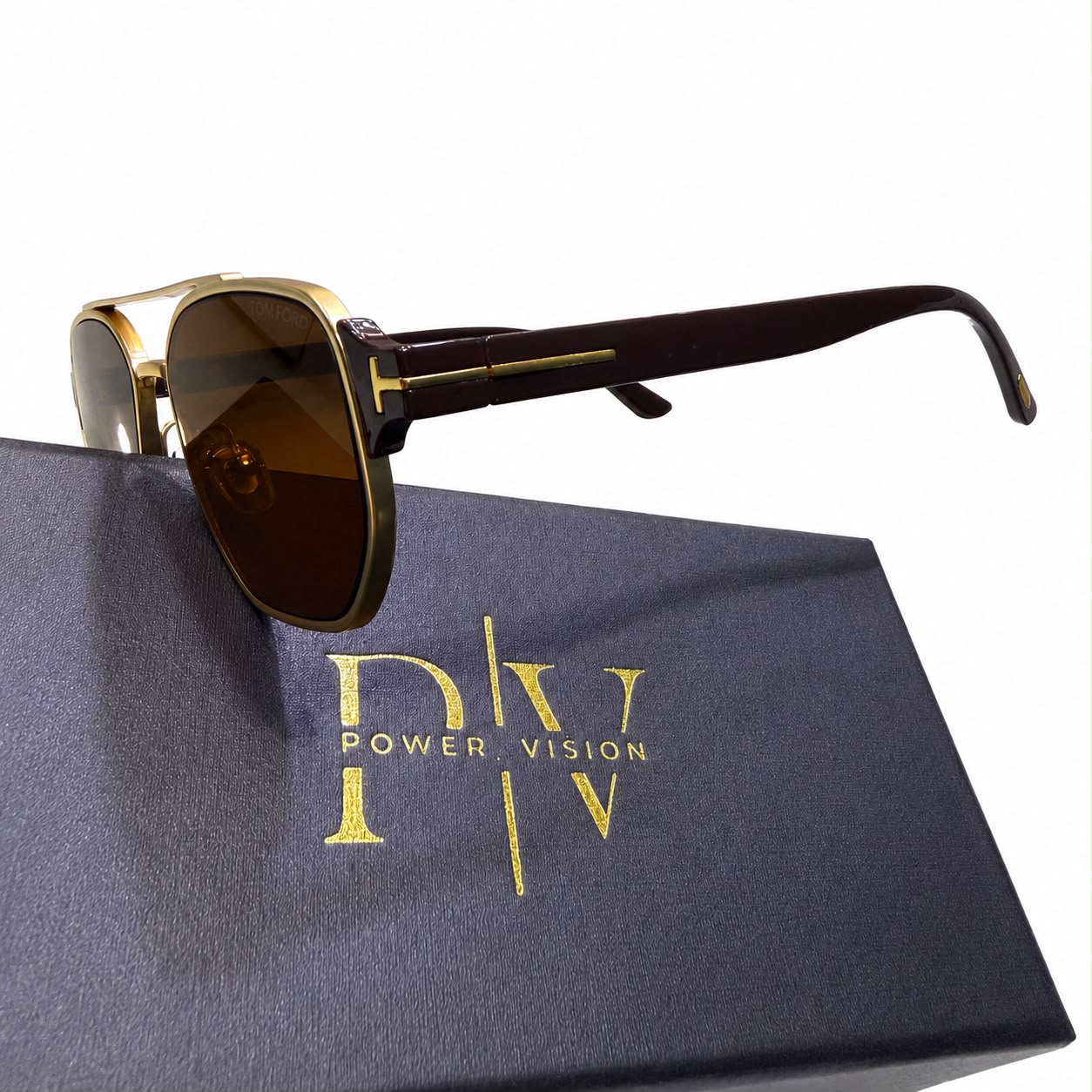 TF 9815 - PREMIUM - DOUBLE BRIDGE - MATTE GOLD - GLOSSY BROWN SIDES - BROWN LENSES - QUALITY