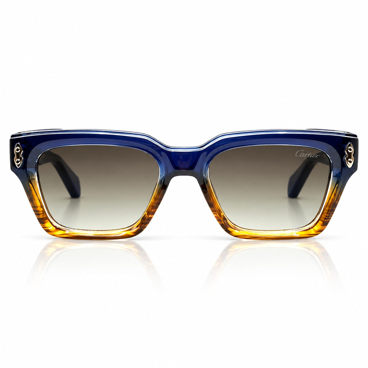 CARTIER - MIDNIGHT BLUE TO HONEY - CUT SQUARE - BROWN GRADIENT - SILVER RIVET - UNIQUE