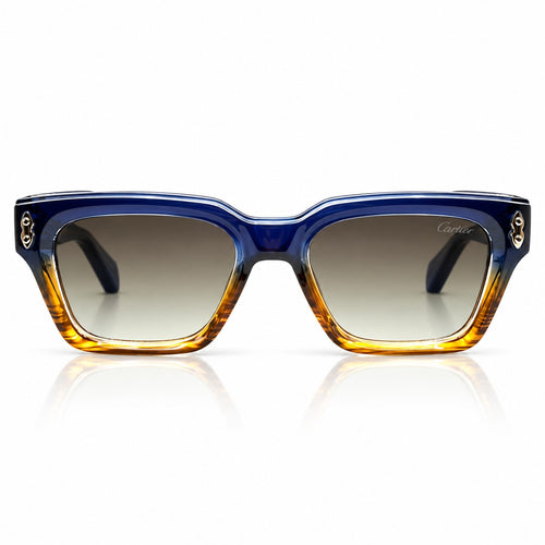 CARTIER - MIDNIGHT BLUE TO HONEY - CUT SQUARE - BROWN GRADIENT - SILVER RIVET - UNIQUE