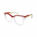 LUXURIOUS 82089 - OVERSIZE - CATEYE SQUARE - RUBY RED + TRANSPARENT - SPRING HINGES - PREMIUM - WOMEN