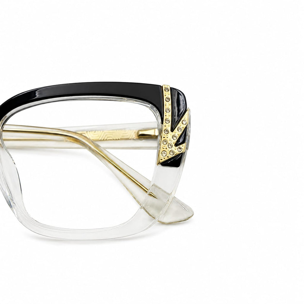 EYEGLASS 82098 - CATEYE - GLOSSY BLACK - TRANSPARENT - TEMPLE INNER METAL CORE - PREMIUM