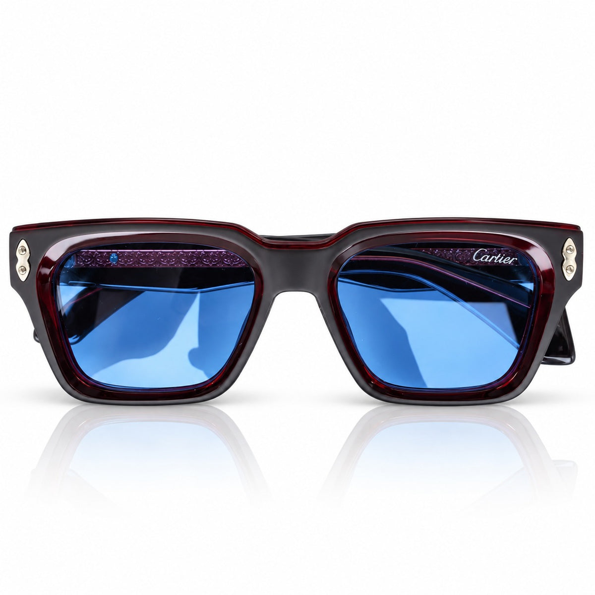 CARTIER - RICH - RED WINE - MATTE BLACK COATED - SQUARE - TINTED BLUE - ACETATE - 2026