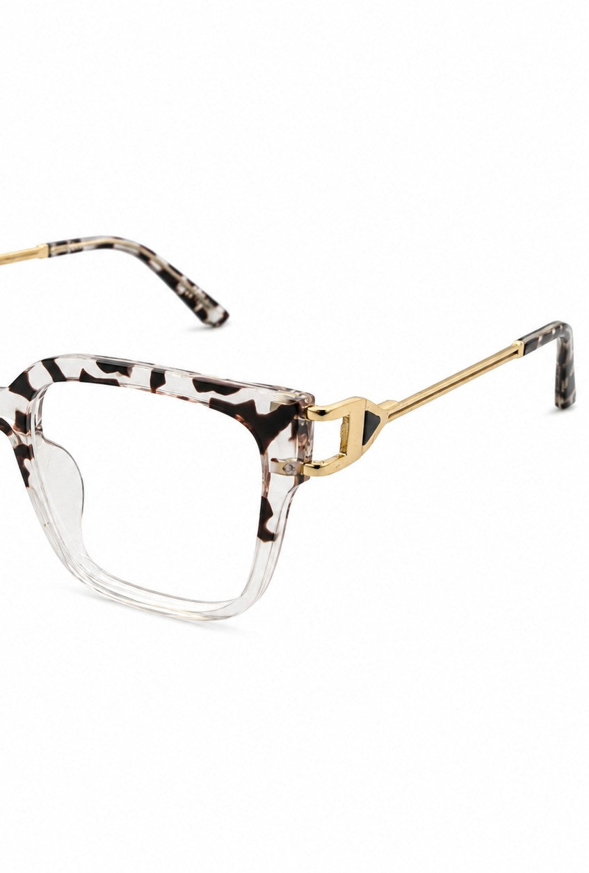 GORGEOUS 82113 - OVERSIZE SQUARE - MARBLE - TRANSPARENT - METAL FANCY SPRING TEMPLES - PREMIUM