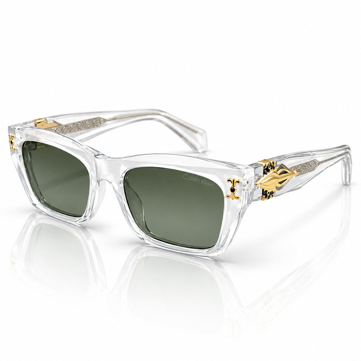 CK - BOLD - MATTE WHITE + LOWER CRYSTAL TRANSPARENT - GREEN GRADIENT - SQUARE