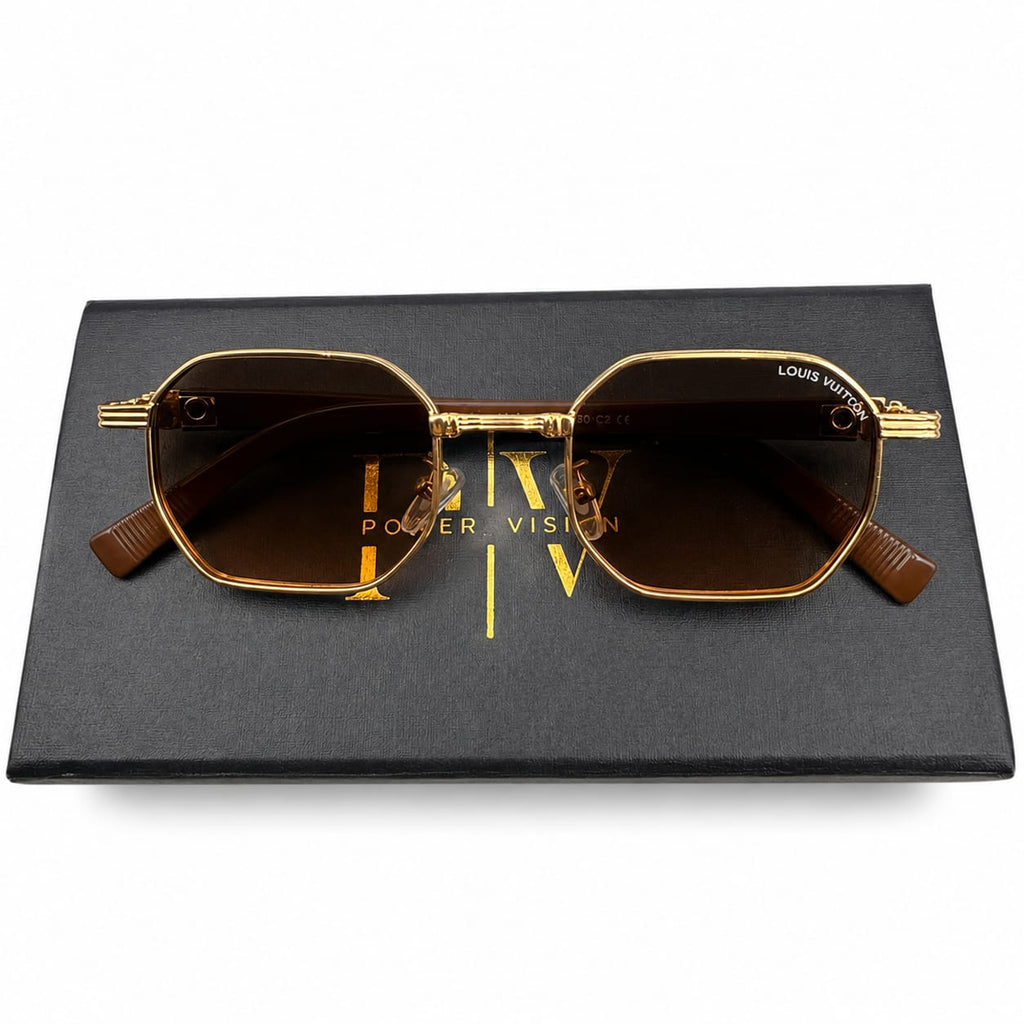 LV 2743 - SUNGLASS - OCTAGONAL - GOLDEN - BROWN GRADIENT - PREMIUM - WOMEN