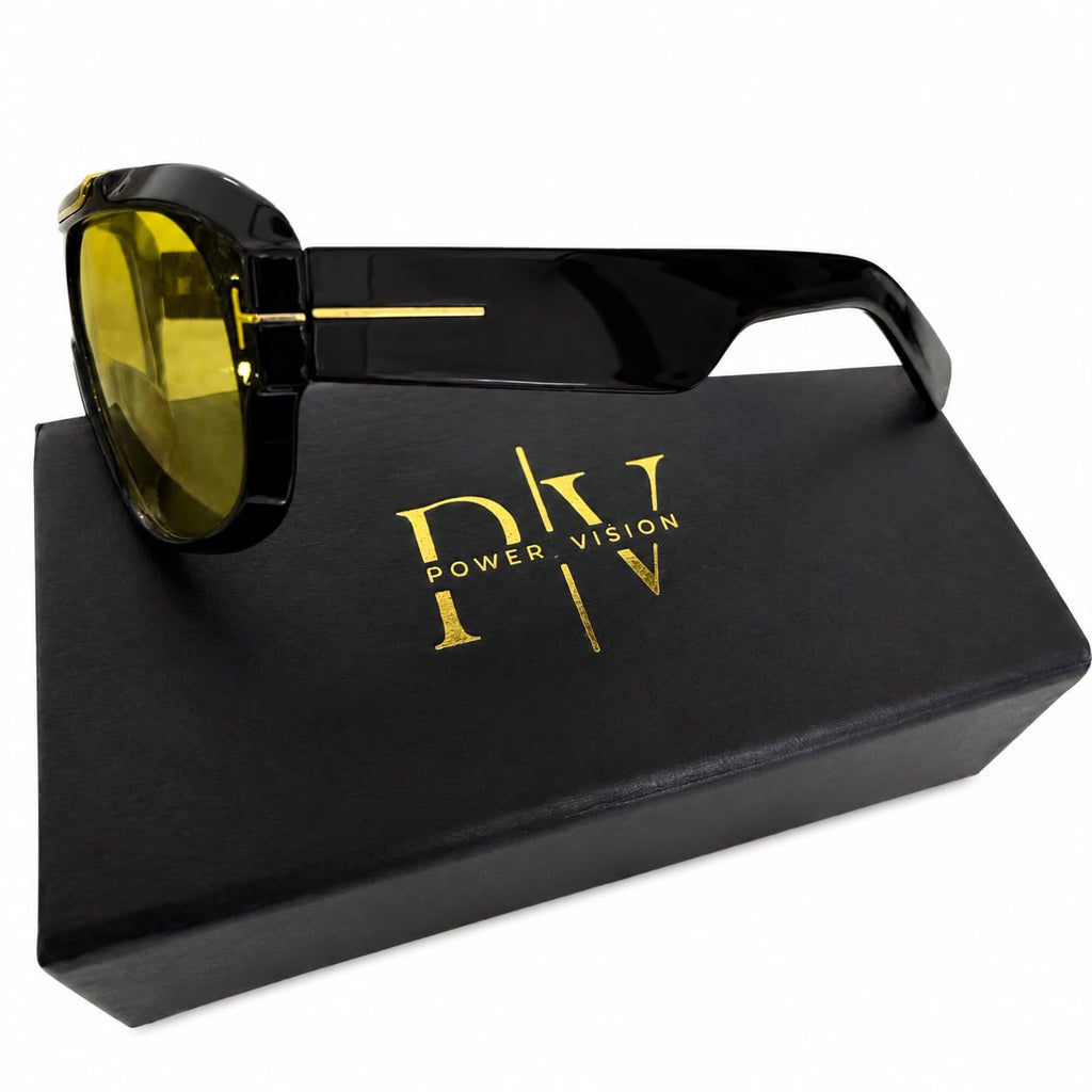 TF 68256 - OVERSIZED SHEILD AVIATAR - BLACK - YELLOW TINT - THICK PREMIUM - SADDLE BRIDGE