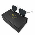 PR 70YS - SUNGLASS - DOUBLE BRIDGE - NAVIGATOR SQUARE - BLACK POLARISED - FROSTED WHITE - SILVER TEMPLE - QUALITY MATTERS
