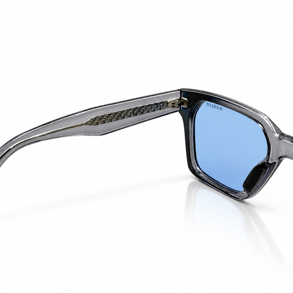 MOSCOT 2349 - ACETATE - ANGULAR SQUARE - GREY TRANSPARENT - BLUE TINT - QUALITY