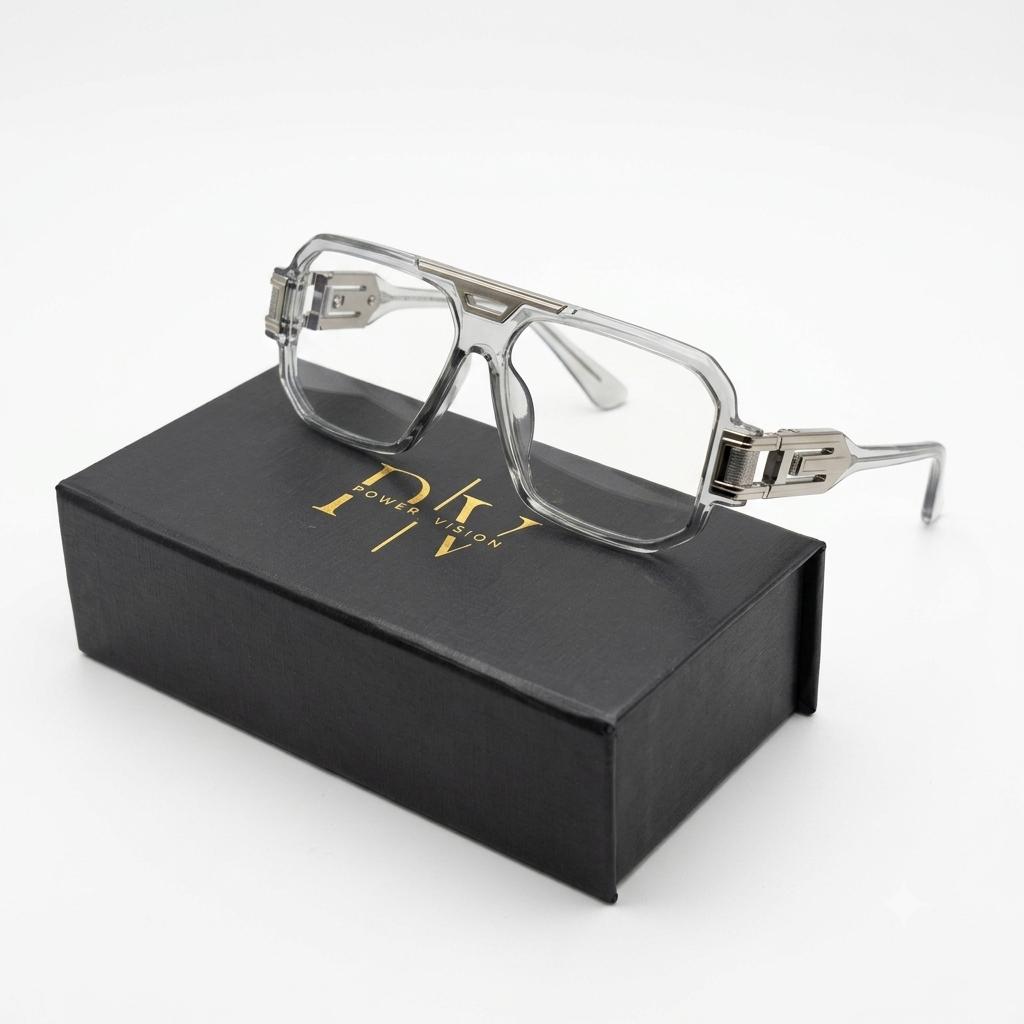 M8609 - EYEWEAR - MEN - DESIGNER - GREY TRANSPARENT - GEOMETRIC SQUARE - OVERSIZE