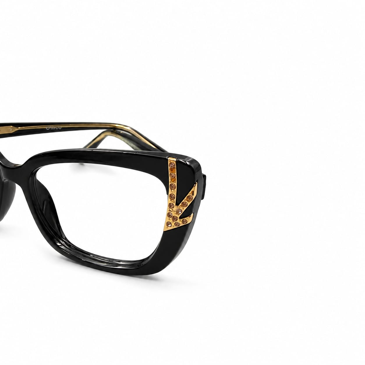EYEWEAR 82098 - GLOSSY BLACK - GOLD DECORATIVE - CATEYE - INNER METAL CORE - PREMIUM - LADIES