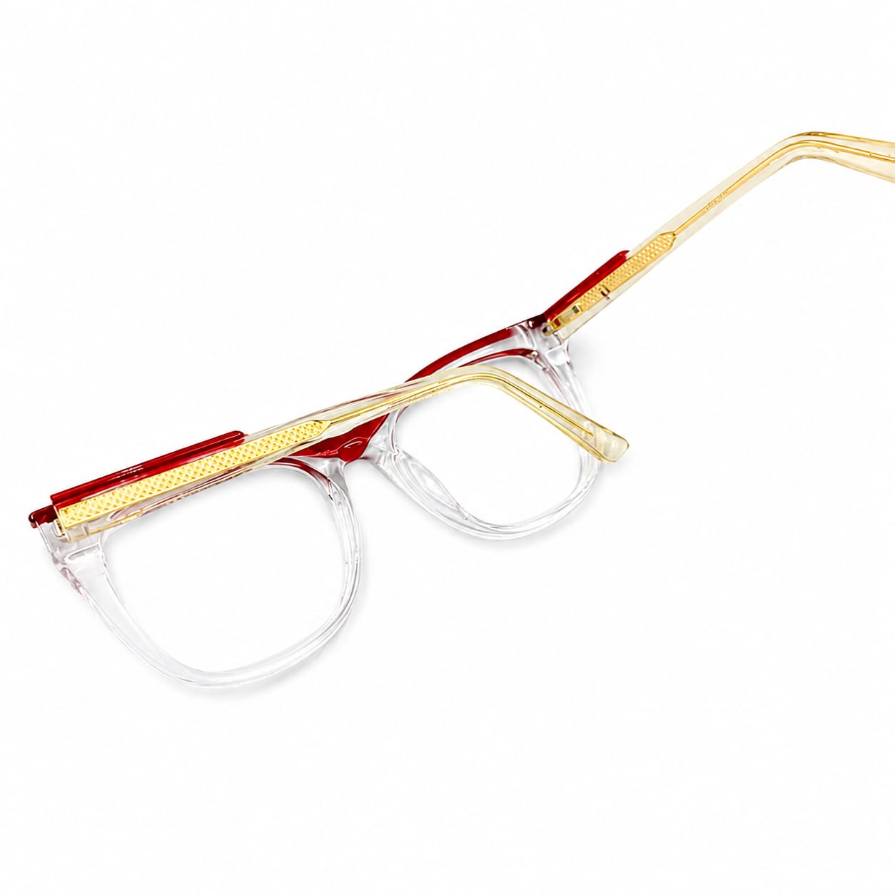 LUXURIOUS 82089 - OVERSIZE - CATEYE SQUARE - RUBY RED + TRANSPARENT - SPRING HINGES - PREMIUM - WOMEN