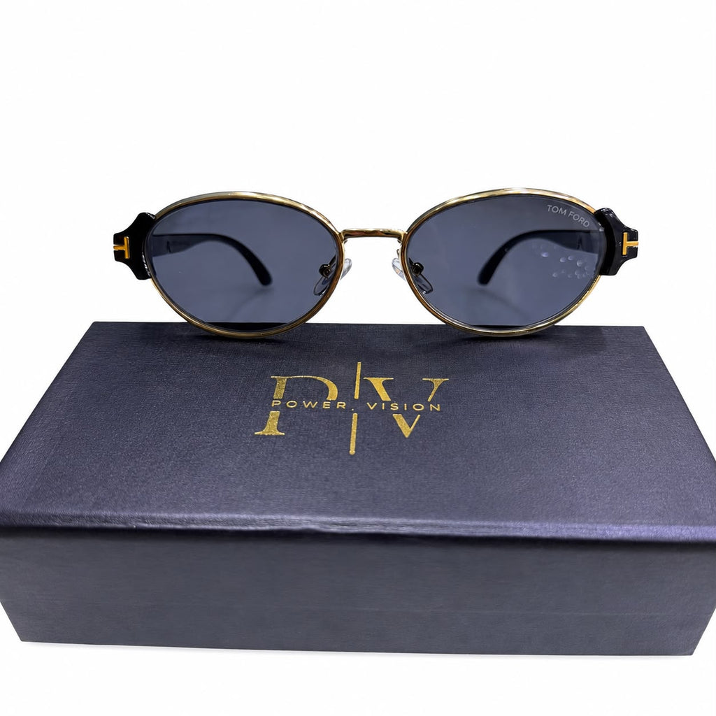 TF 9812 - SHADES - OVAL CATEYE - TRENDY - GOLDEN BLACK - PREMIUM - WOMEN