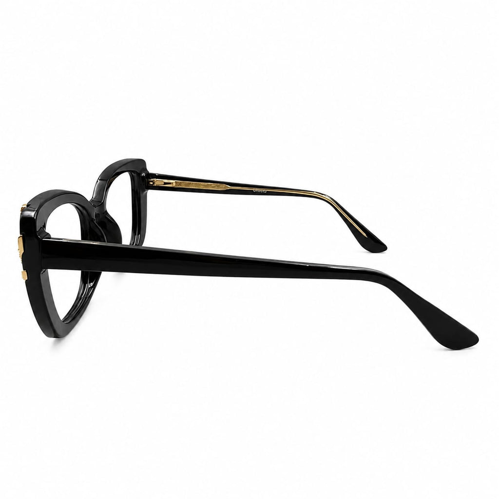 EYEWEAR 82098 - GLOSSY BLACK - GOLD DECORATIVE - CATEYE - INNER METAL CORE - PREMIUM - LADIES