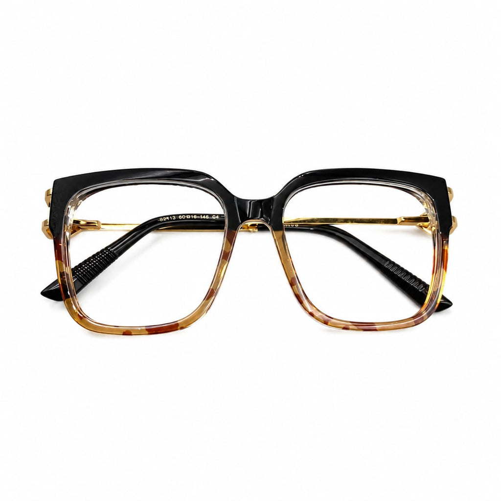 GORGEOUS 82113 - OVERSIZE - SOFT SQUARE - BLACK + TORTOISE -  METAL FANCY TEMPLES - SPRING HINGES - PREMIUM - QUALITY