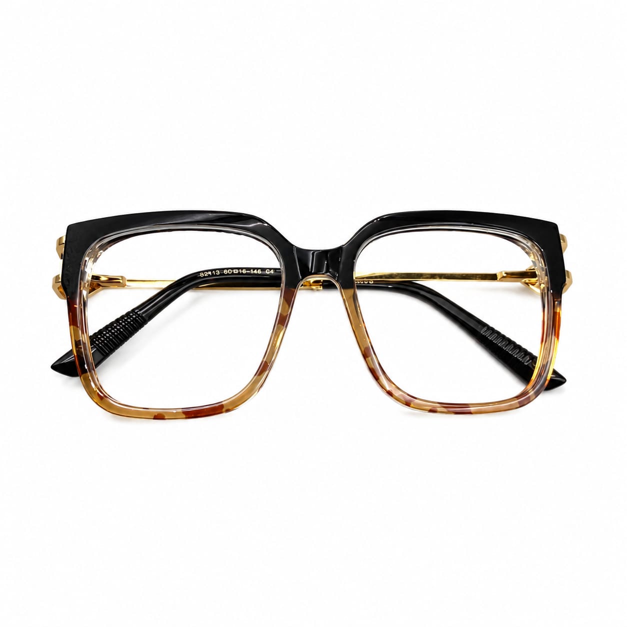 GORGEOUS 82113 - OVERSIZE - SOFT SQUARE - BLACK + TORTOISE -  METAL FANCY TEMPLES - SPRING HINGES - PREMIUM - QUALITY