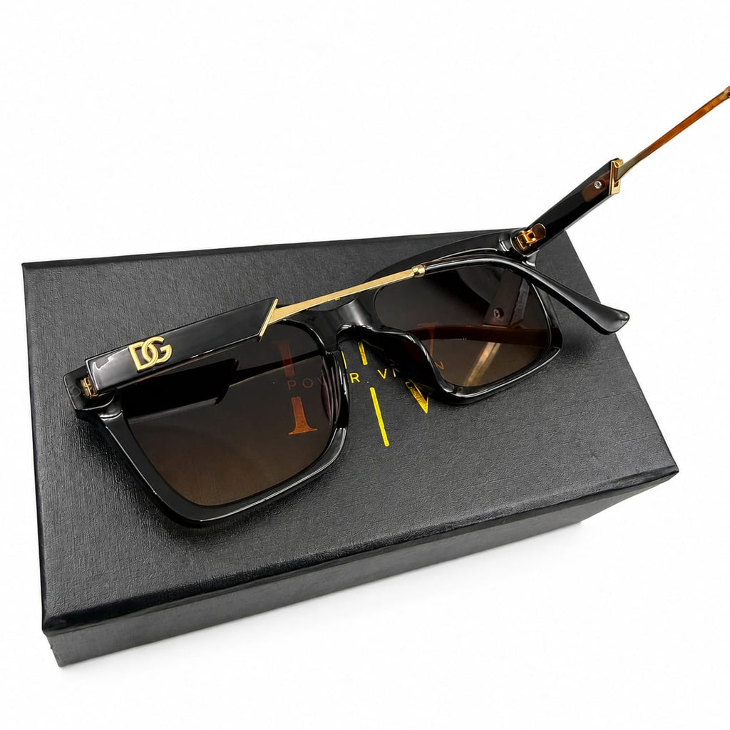 D&G 40116 - SHADES - DIFT SQUARE - BLACK BROWN - BROWN DOUBLE SHADED - LOGO EMBOSED - PREMIUM
