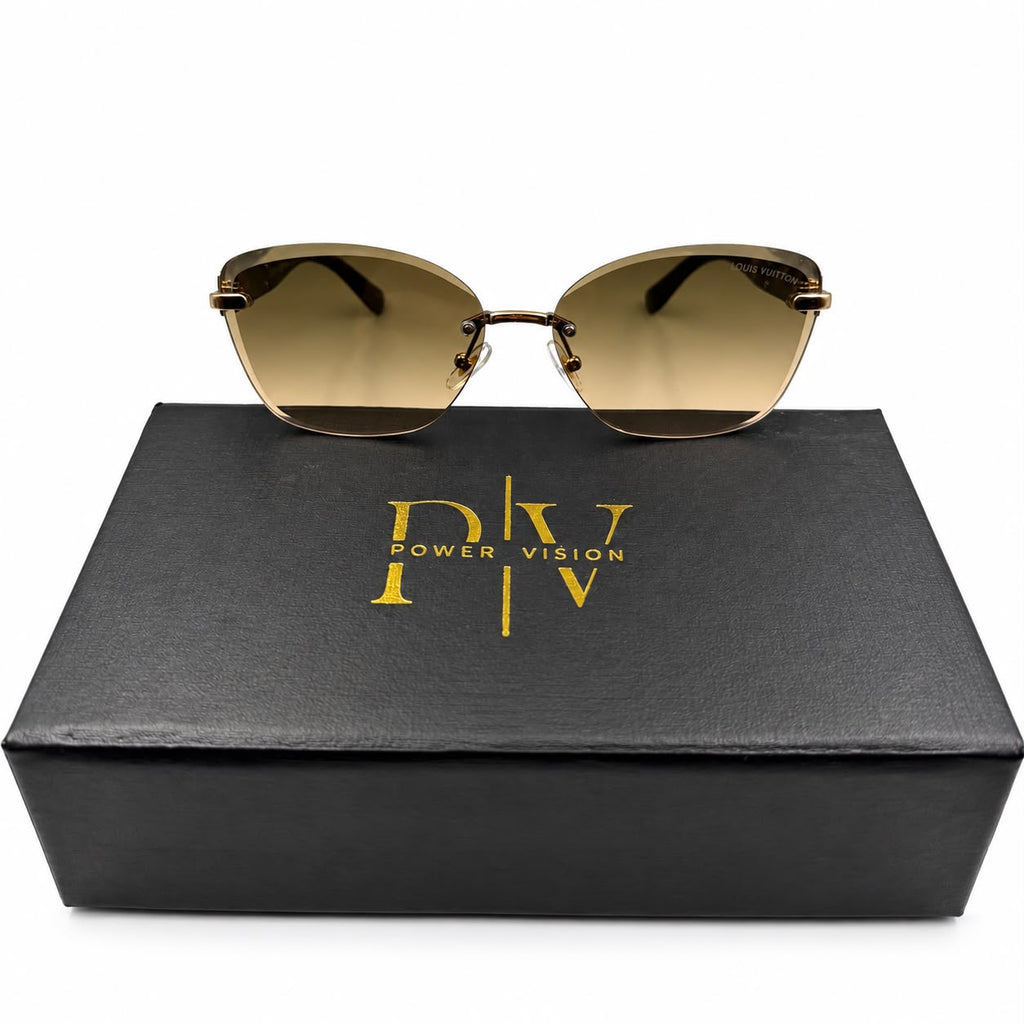 LV 86031 - LUXURIOUS - RIMLESS - CATEYE - TORTOISE BRANDING TEMPLES - PREMIUM - WOMEN