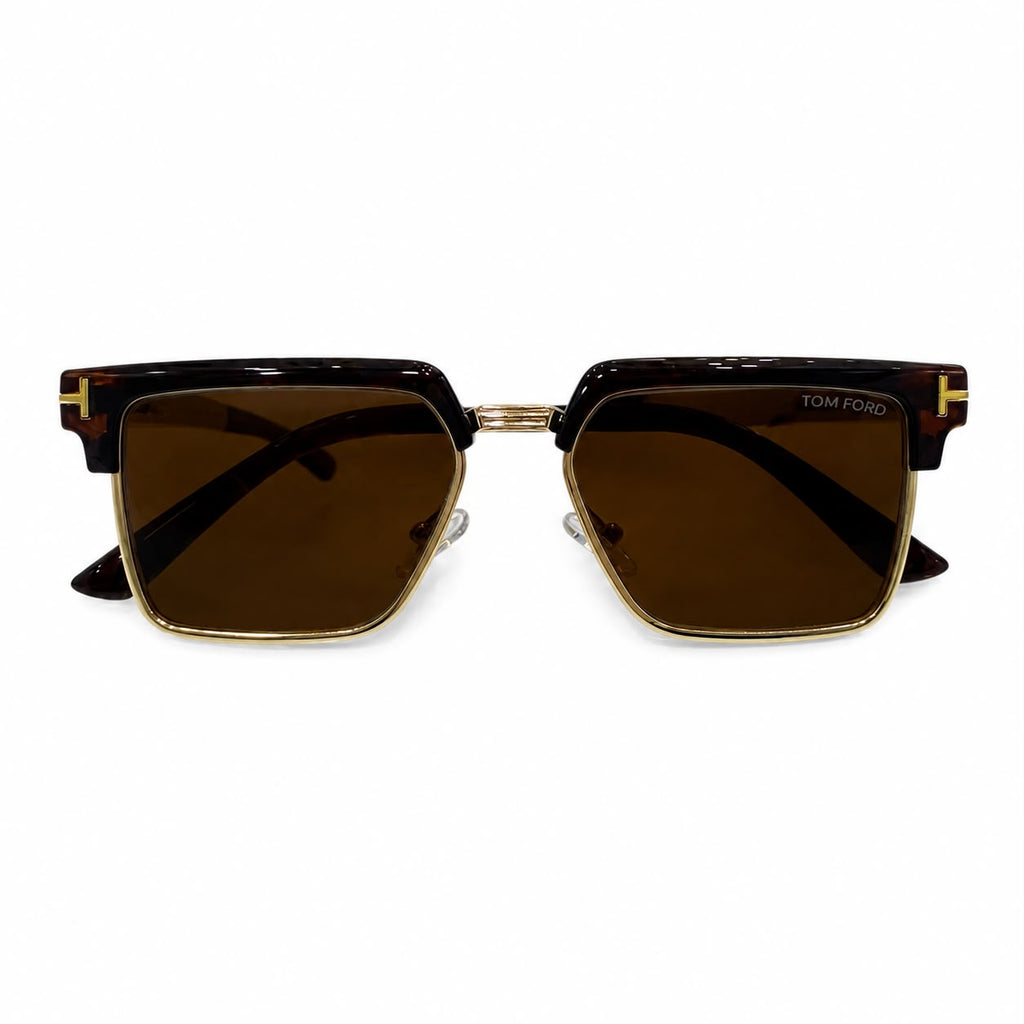 TF 9820 - SUNGLASS - GOLDEN BROWN - DESIGNER - CLUB MASTER SQUARE - PREMIUM