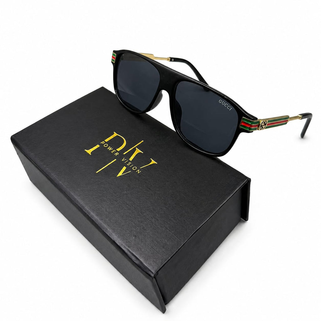 GC 2837 - SUNGLASS - ROUNDED SQUARE - BLACK - GOLD BRAND TEMPLE - PREMIUM - UNISEX