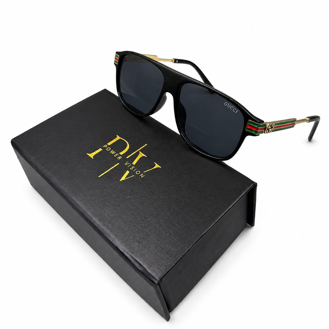GC 2837 - SUNGLASS - ROUNDED SQUARE - BLACK - GOLD BRAND TEMPLE - PREMIUM - UNISEX