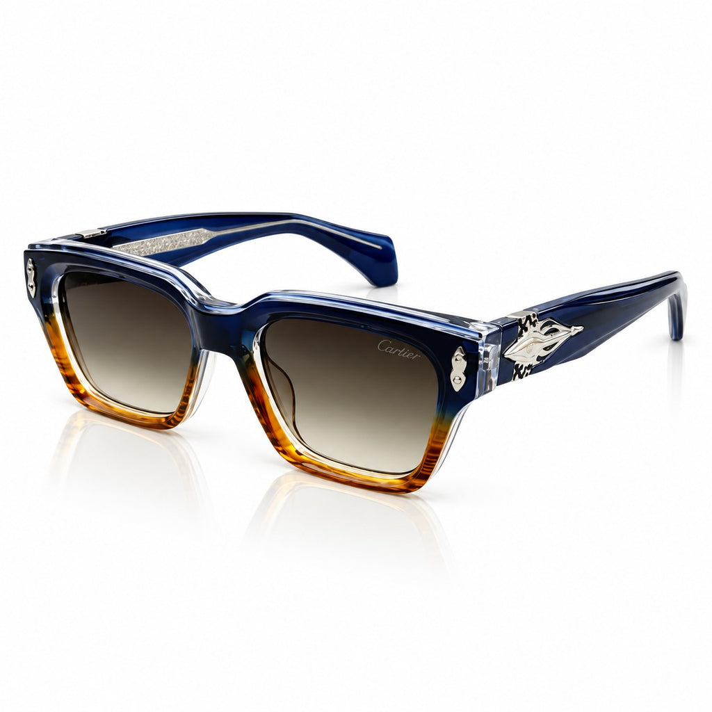 CARTIER - MIDNIGHT BLUE TO HONEY - CUT SQUARE - BROWN GRADIENT - SILVER RIVET - UNIQUE