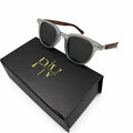 MB 5142 - SUNGLASS - ROUNDED SQUARE - MATTE GREY - WOOD TEMPLES - PREMIUM - QUALITY