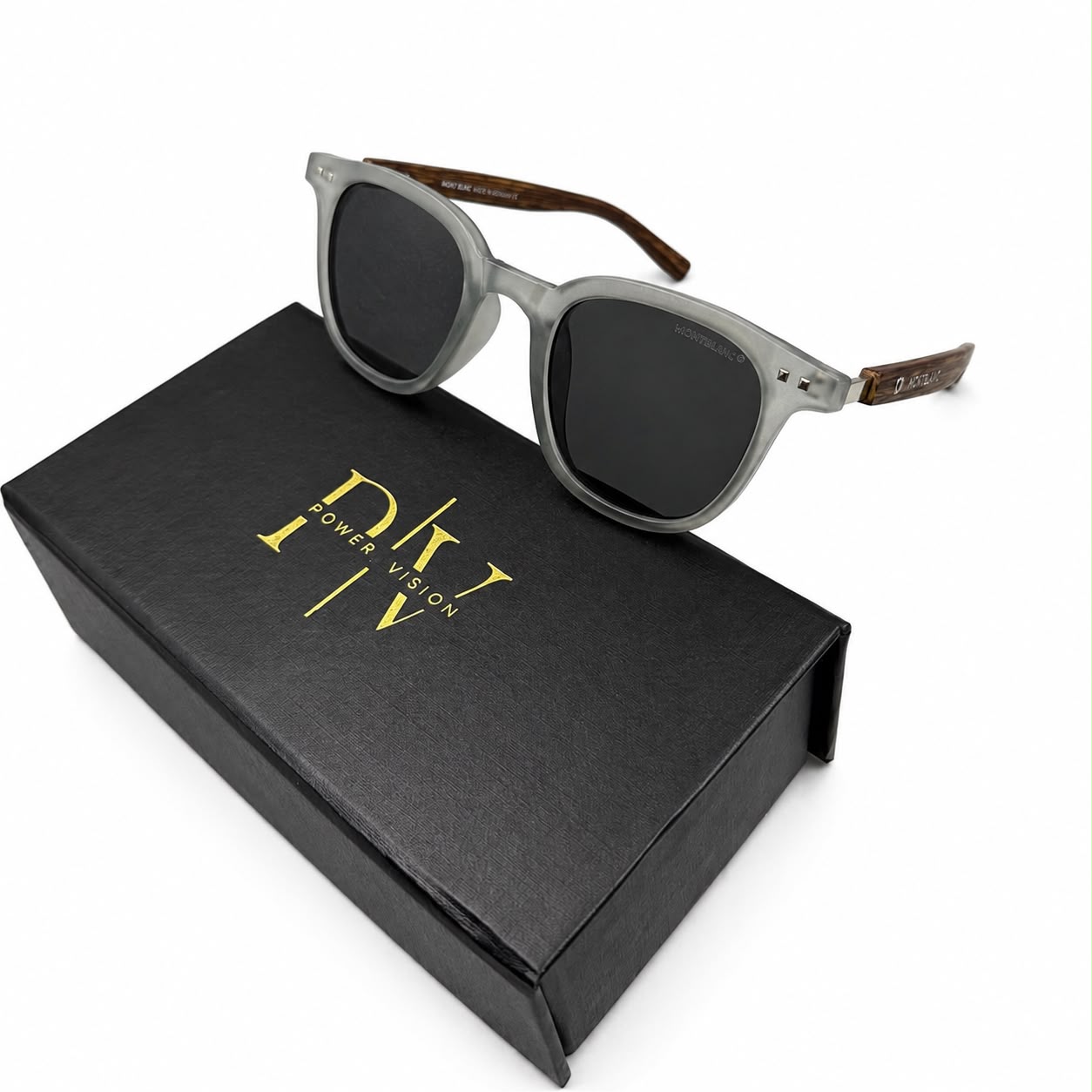 MB 5142 - SUNGLASS - ROUNDED SQUARE - MATTE GREY - WOOD TEMPLES - PREMIUM - QUALITY