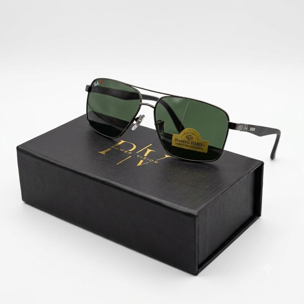 RB 5713 - SUNGLASS - METAL - DOUBLE BRIDGE - FIBRE SPRING SIDES - GUN METALLIC - BLACK - PREMIUM QUALITY