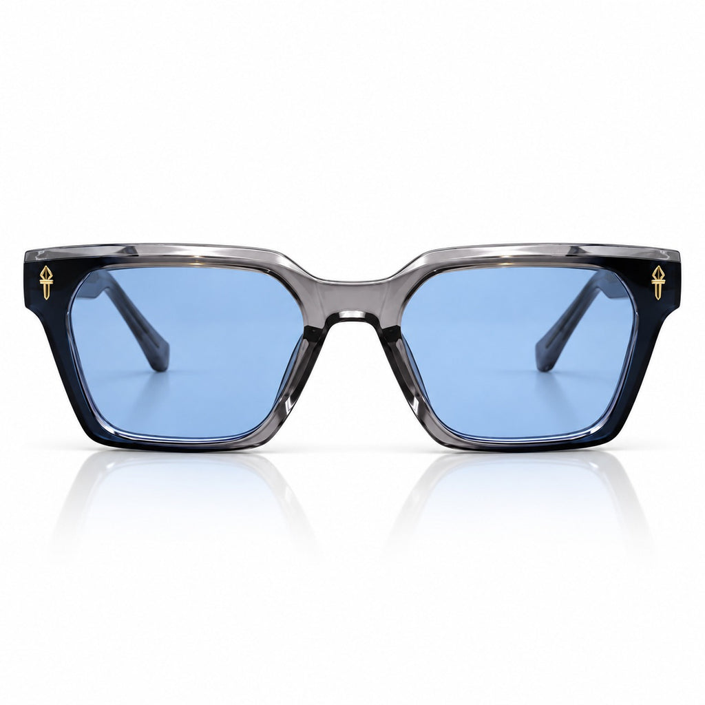 MOSCOT 2349 - ACETATE - ANGULAR SQUARE - GREY TRANSPARENT - BLUE TINT - QUALITY
